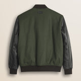 Bomber in Misto Lana con Maniche in Pelle retro - Olive Night
