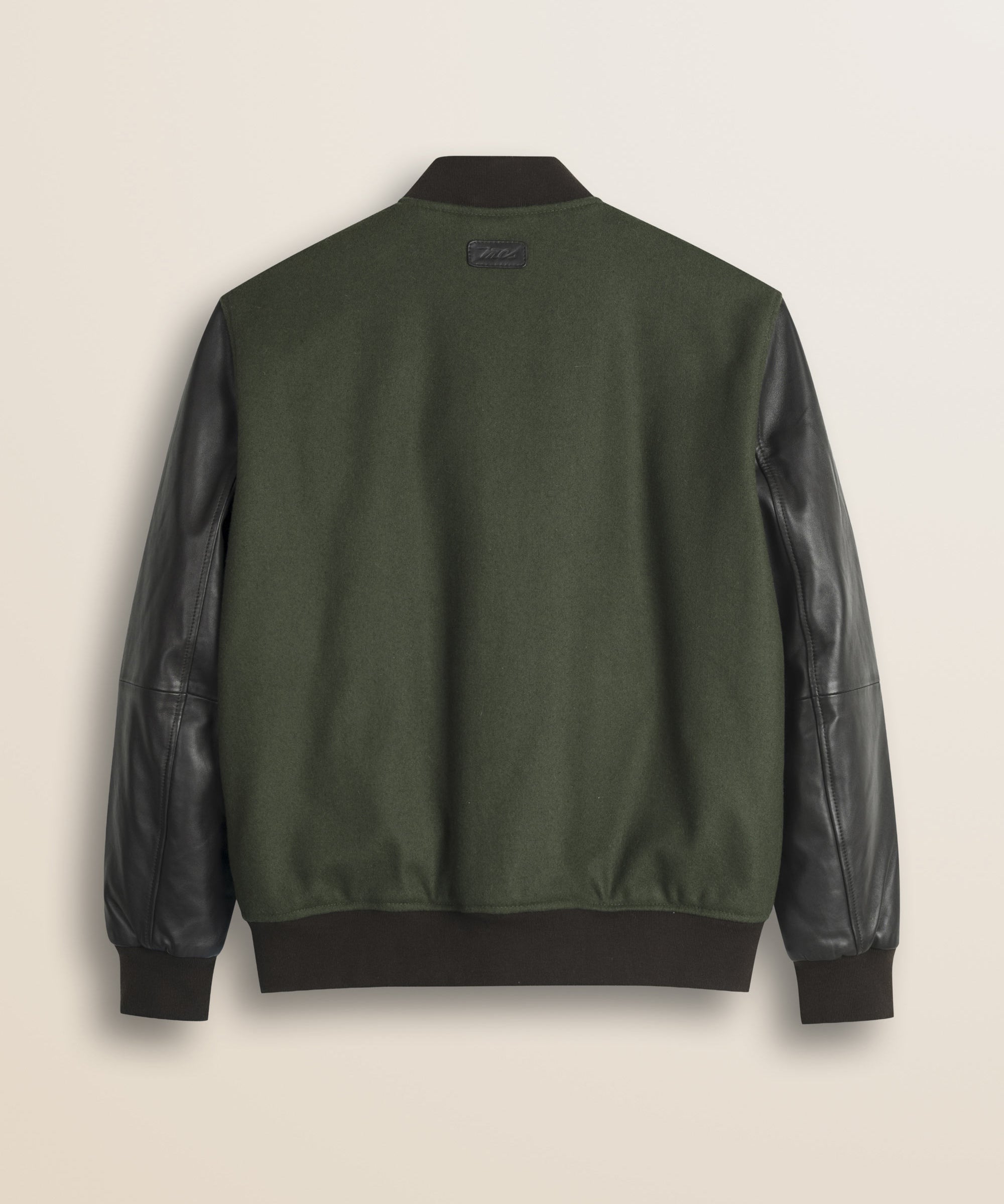 Bomber in Misto Lana con Maniche in Pelle retro - Olive Night