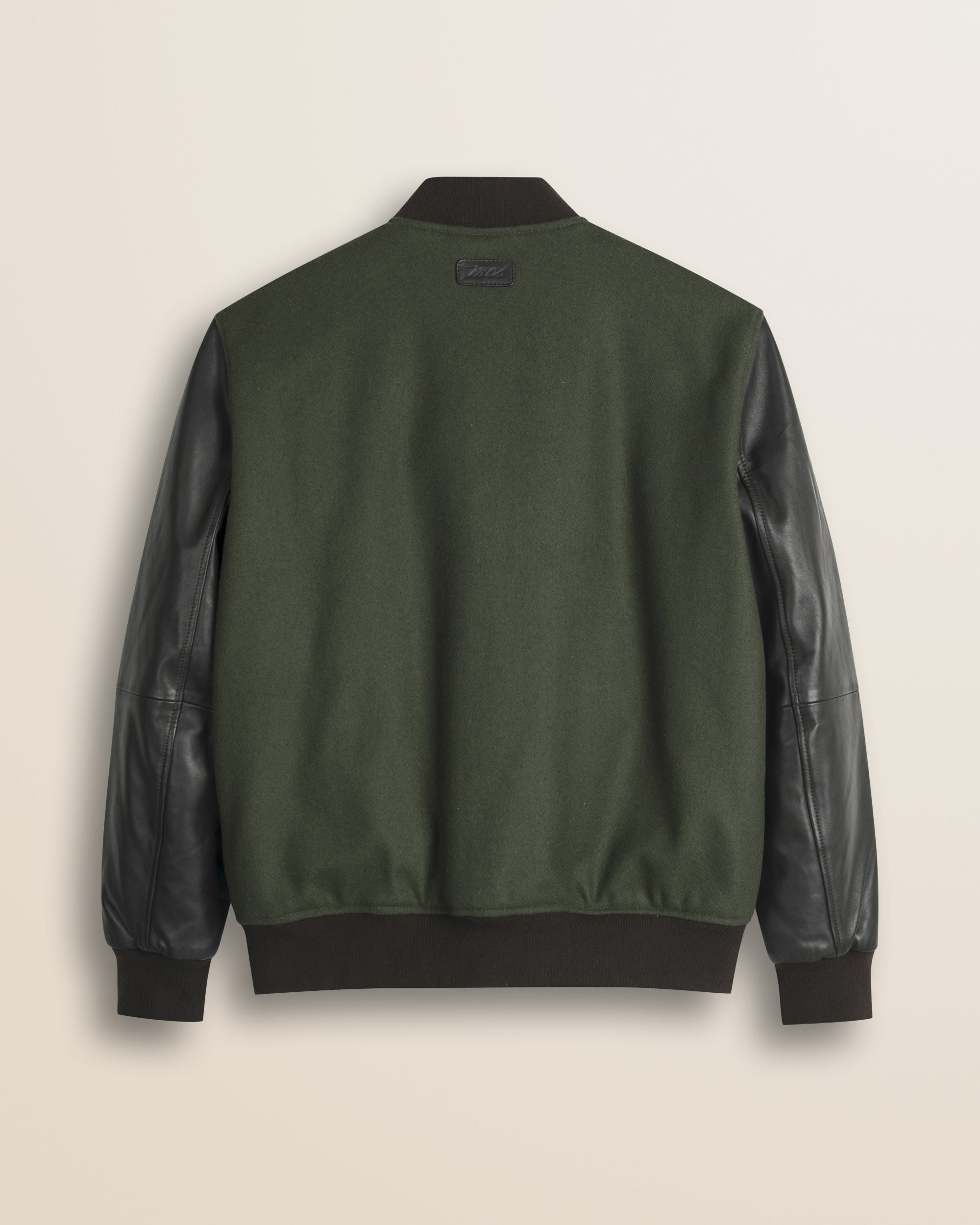 Bomber in Misto Lana con Maniche in Pelle retro - Olive Night