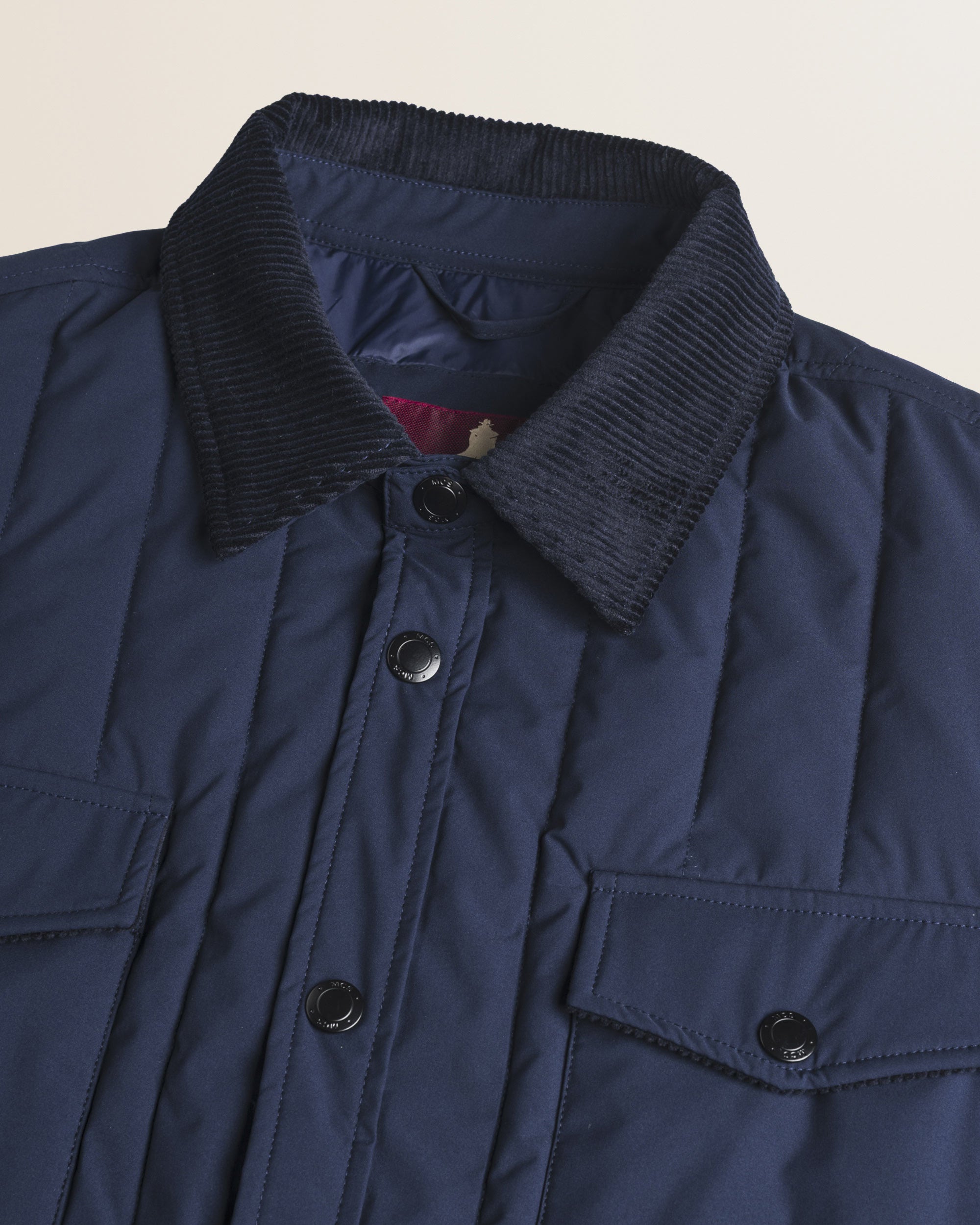 Giacca Trapuntata con Collo in Velluto a Coste dettaglio colletto - Navy Blue