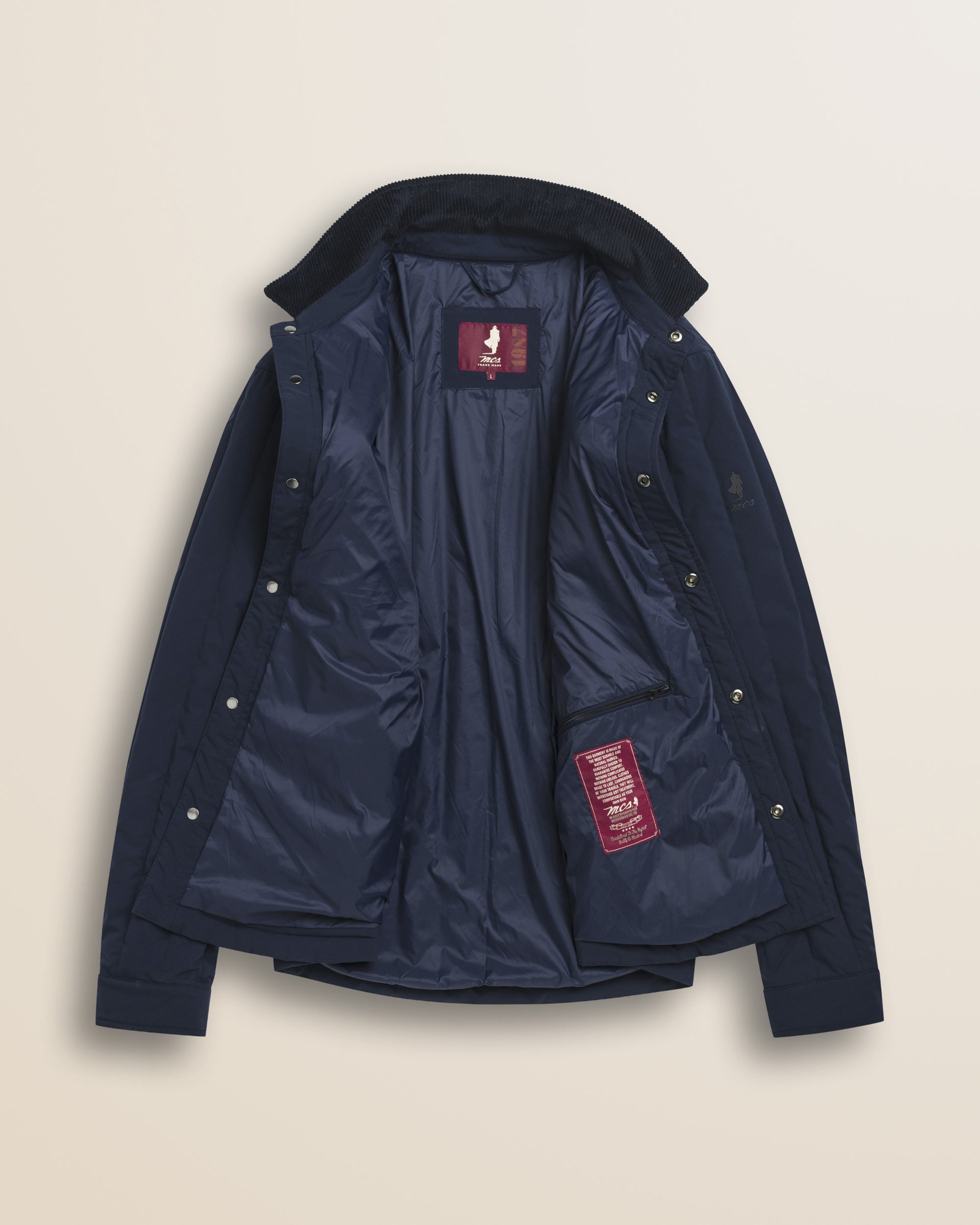 Giacca Trapuntata con Collo in Velluto a Coste dettaglio interno - Navy Blue