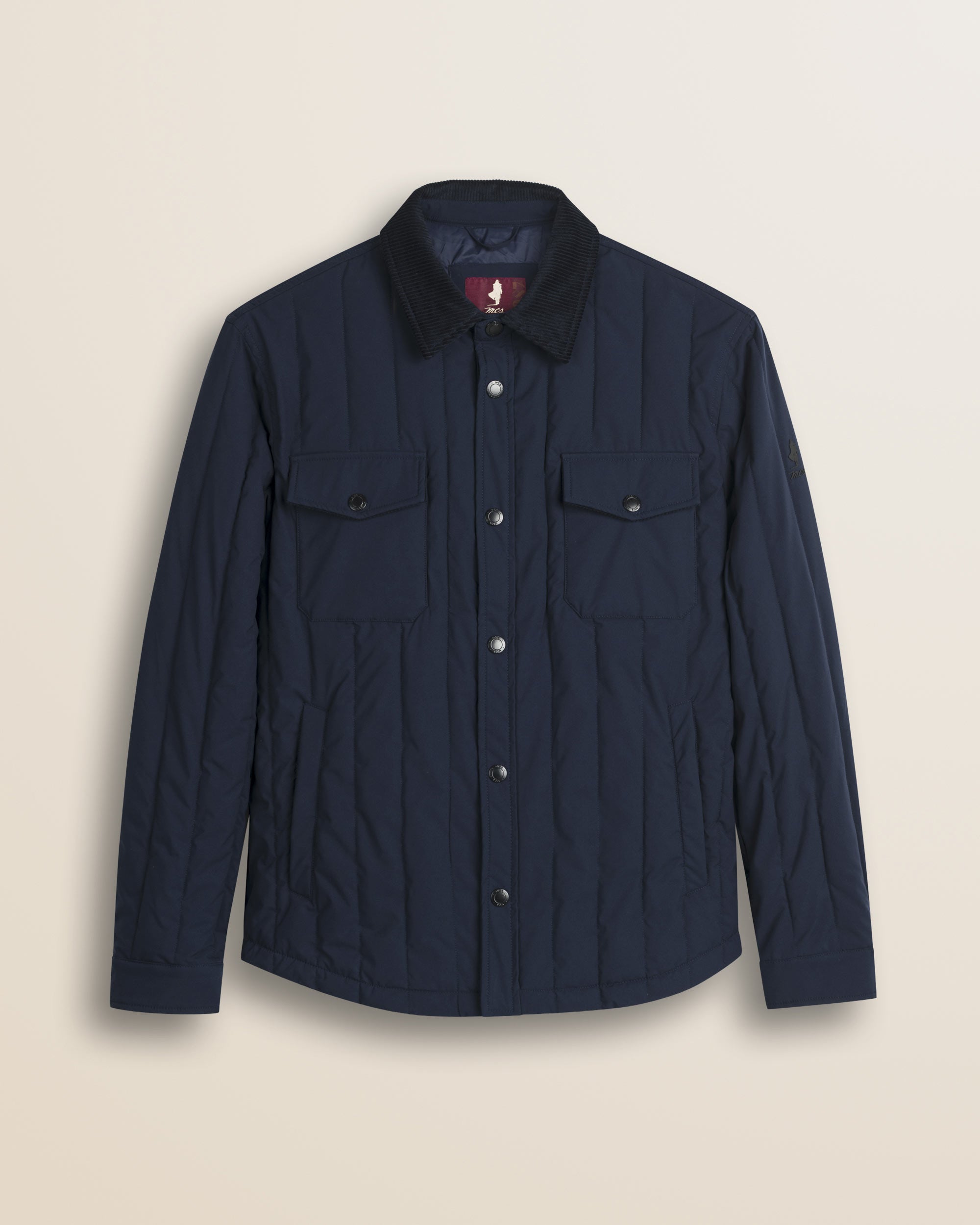 Giacca Trapuntata con Collo in Velluto a Coste fronte - Navy Blue