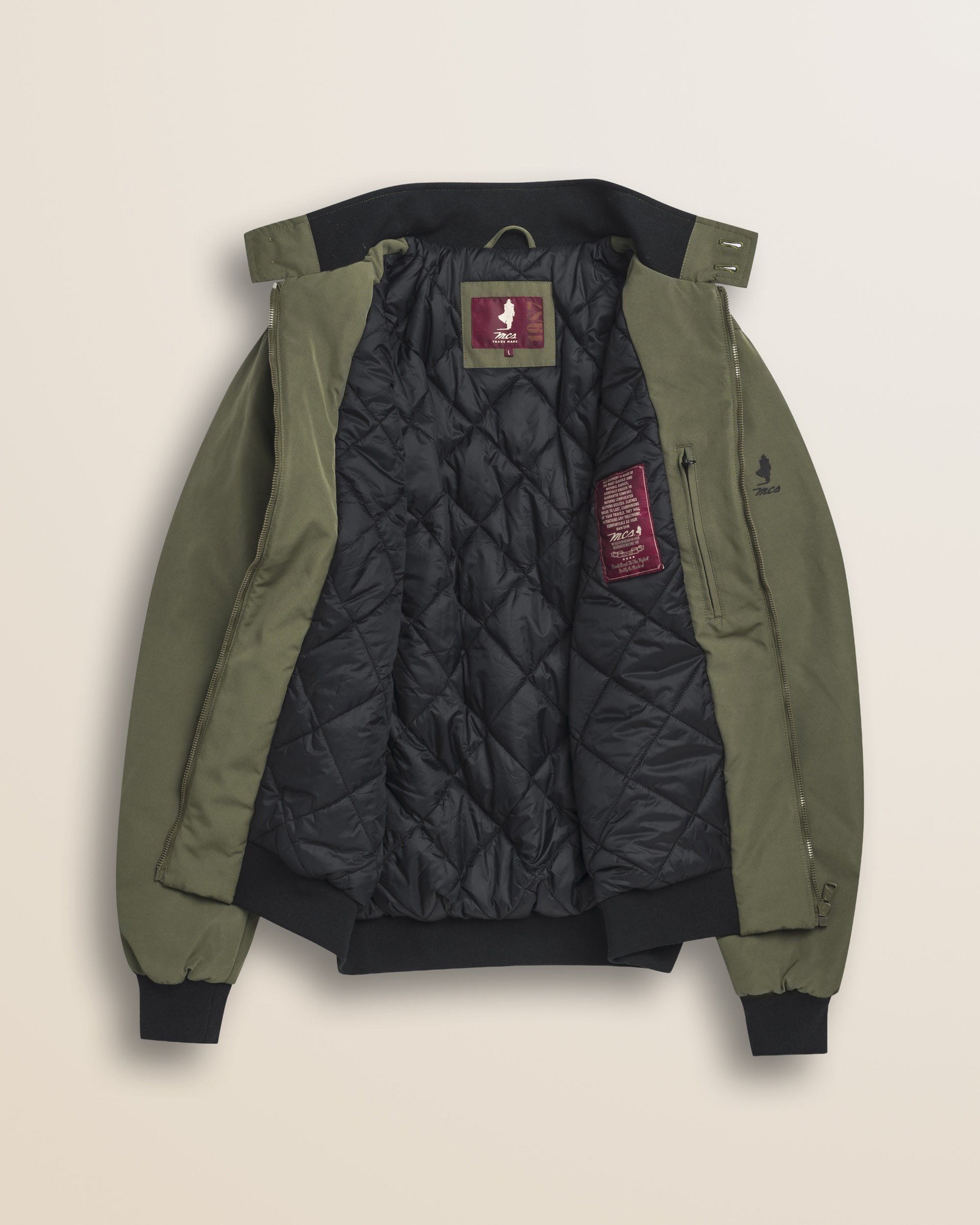 Giacca Harrington in Softshell Imbottita dettaglio interno - Olive Night