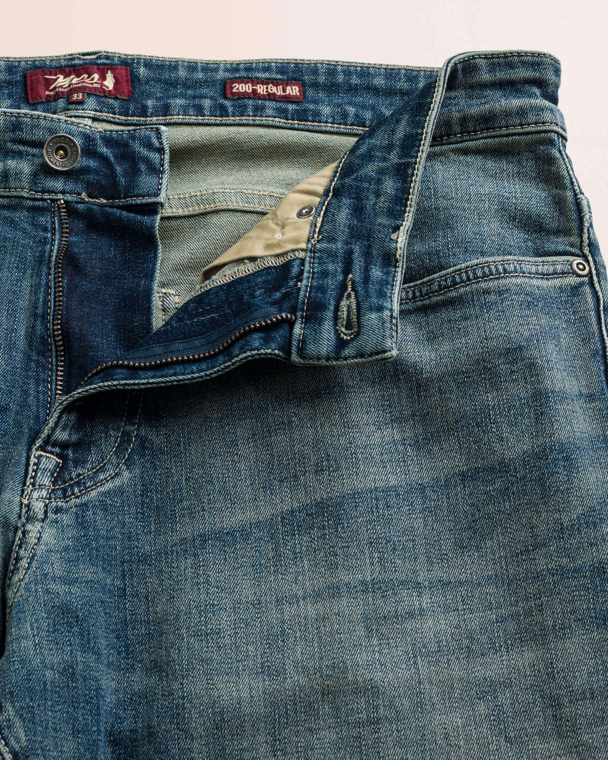 Jeans 5 Tasche con Tintura Beige Regular Fit dettaglio apertura - Destressede Blue