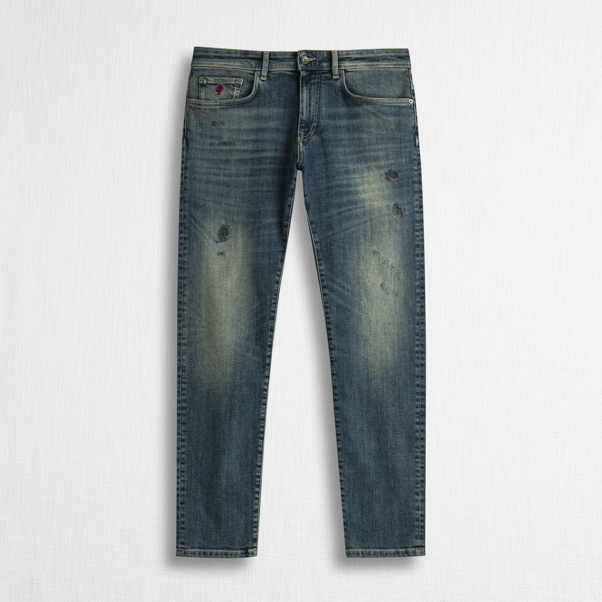 Jeans Slim Fit Scuro Strappato - Overdyed Mid-Blue