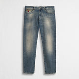 Jeans Regular Fit Blu con Dettagli in Pelle - Crossed Blue
