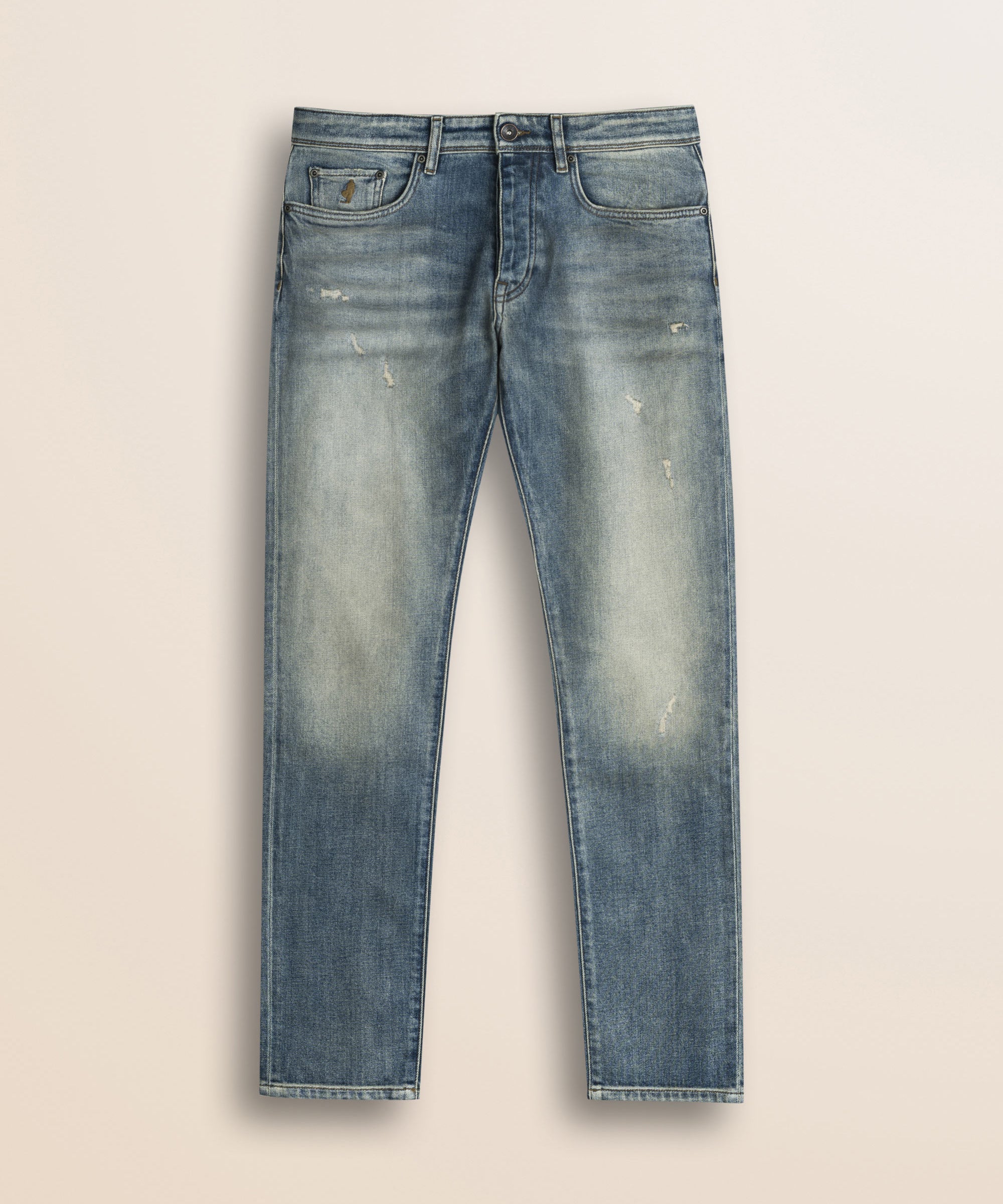 Jeans 5 Tasche Chiaro con Baffi Slim Fit fronte - Crossed Blue