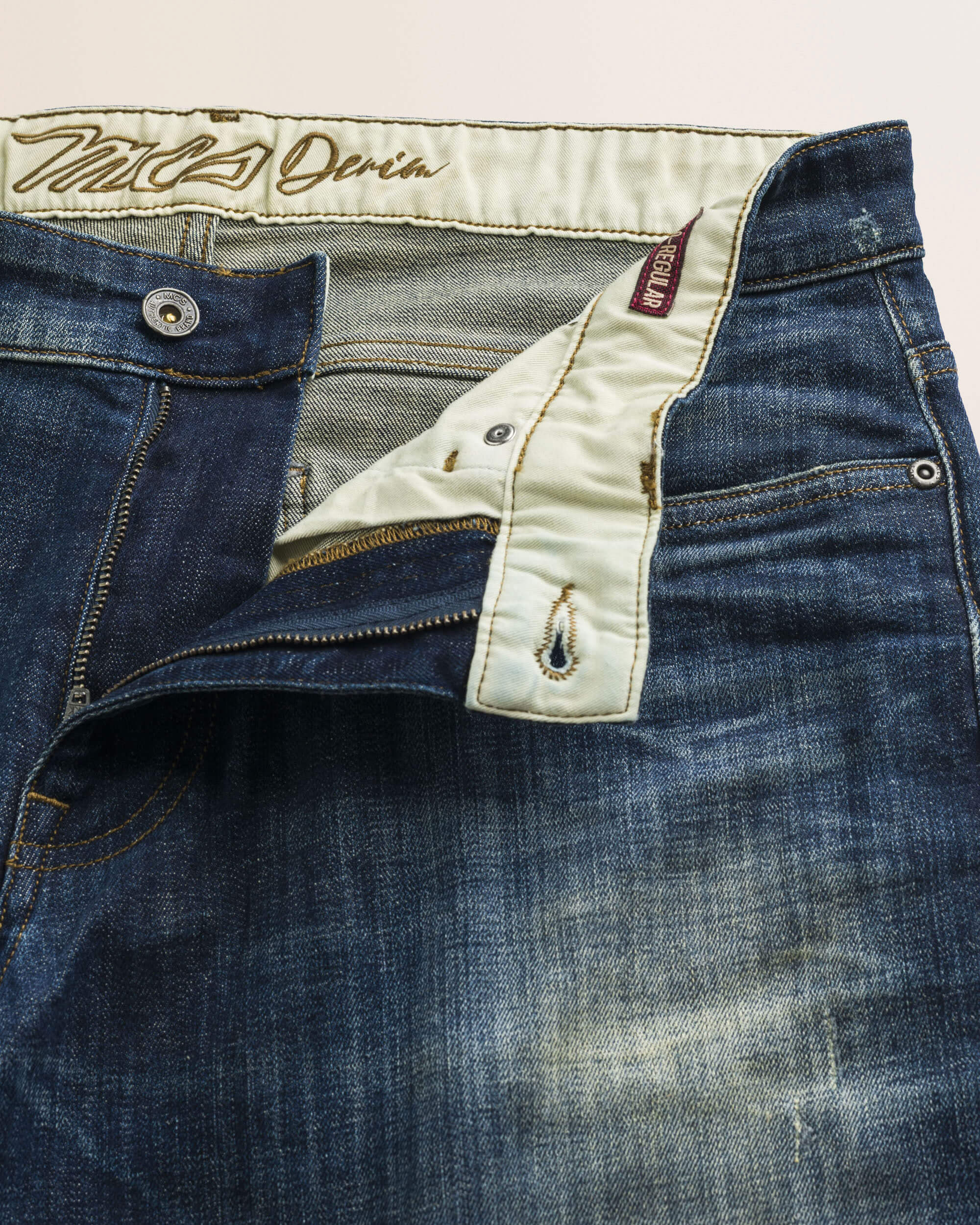 Jeans 5 Tasche Medio-Scuro Fiammato Regular Fit dettaglio apertura - Authentic Blue