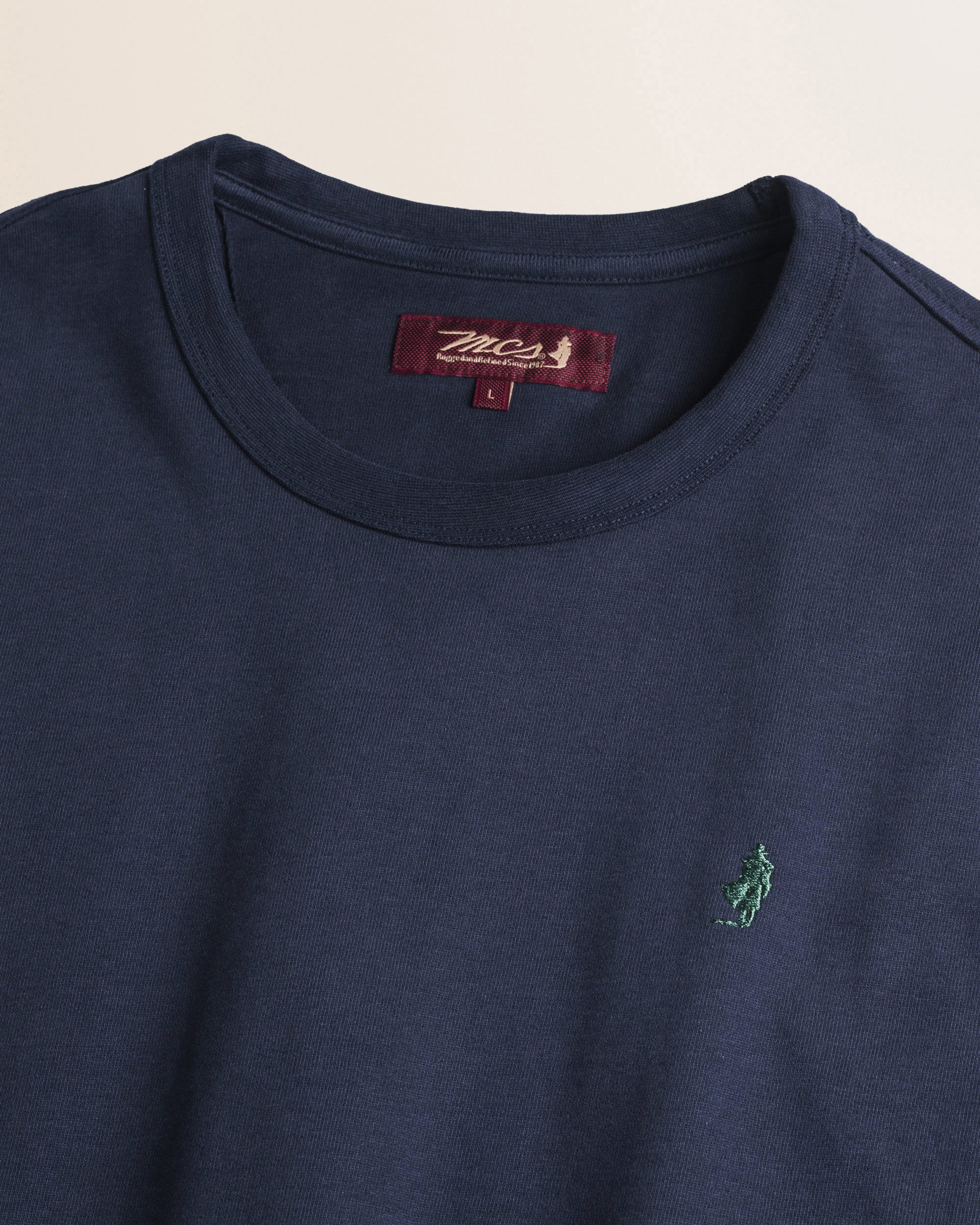 T-Shirt Manica Lunga in Jersey Smerigliato dettaglio - Navy Blue