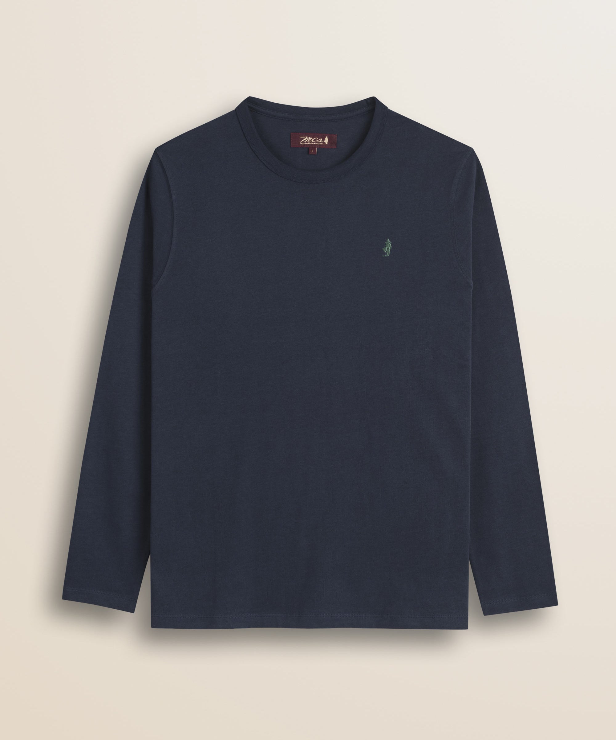 T-Shirt Manica Lunga in Jersey Smerigliato fronte - Navy Blue