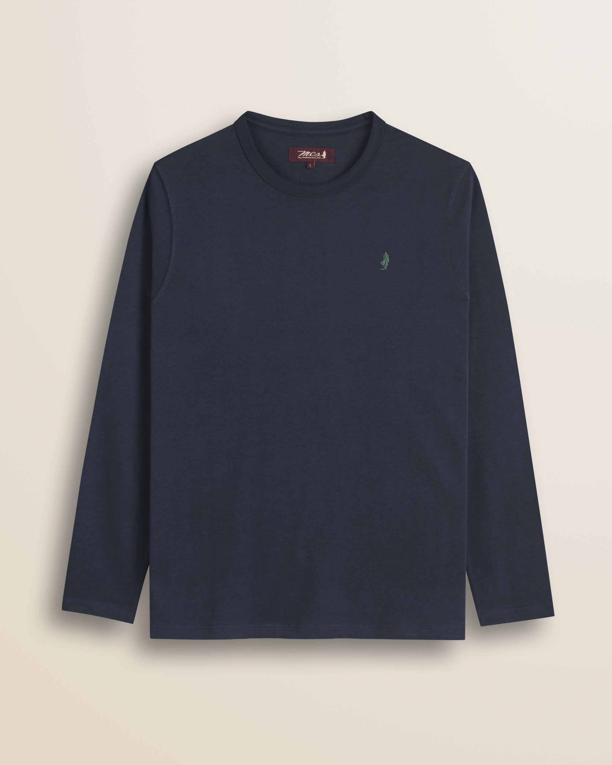 T-Shirt Manica Lunga in Jersey Smerigliato fronte - Navy Blue
