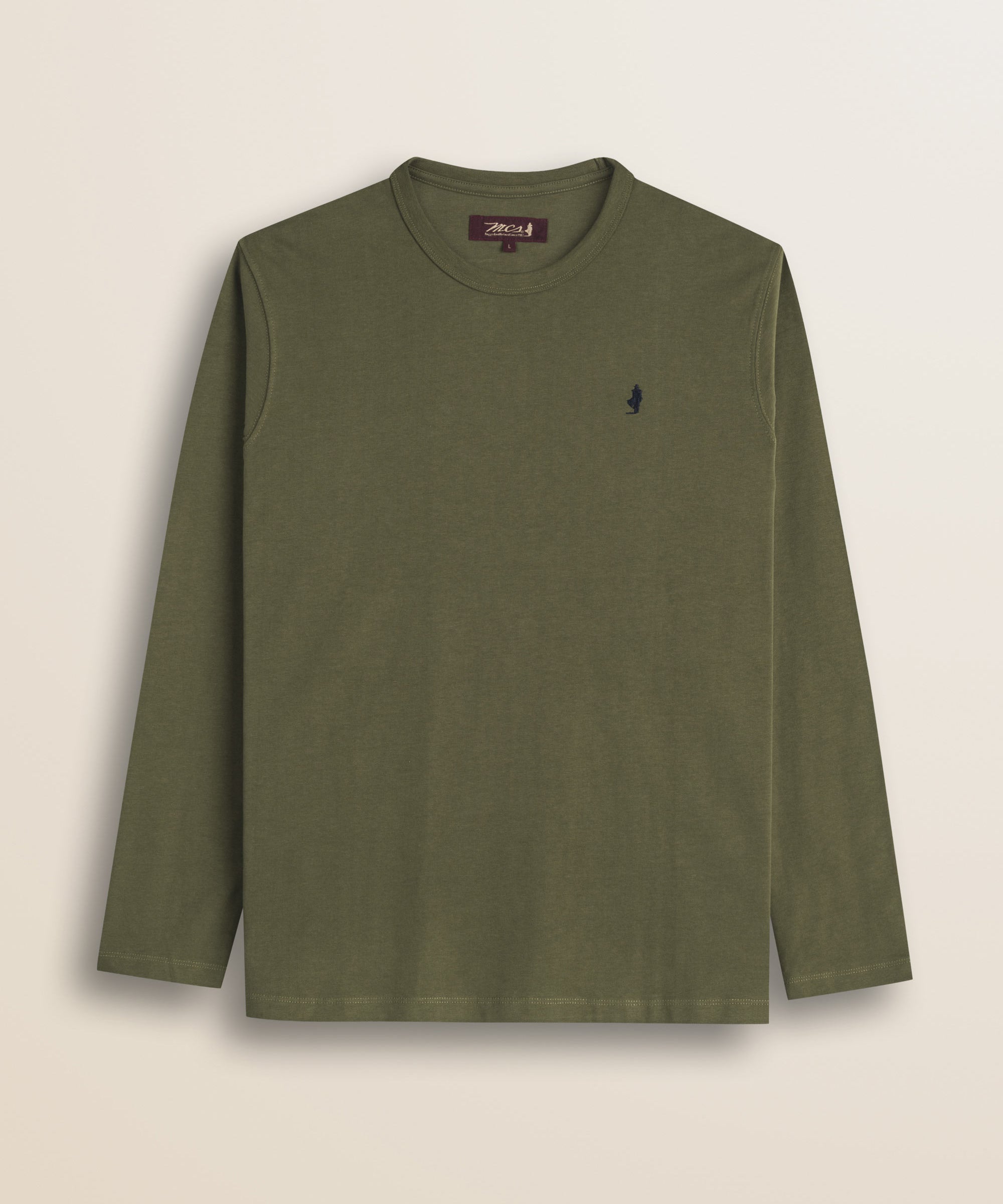 T-Shirt Manica Lunga in Jersey Smerigliato fronte - Olive Night