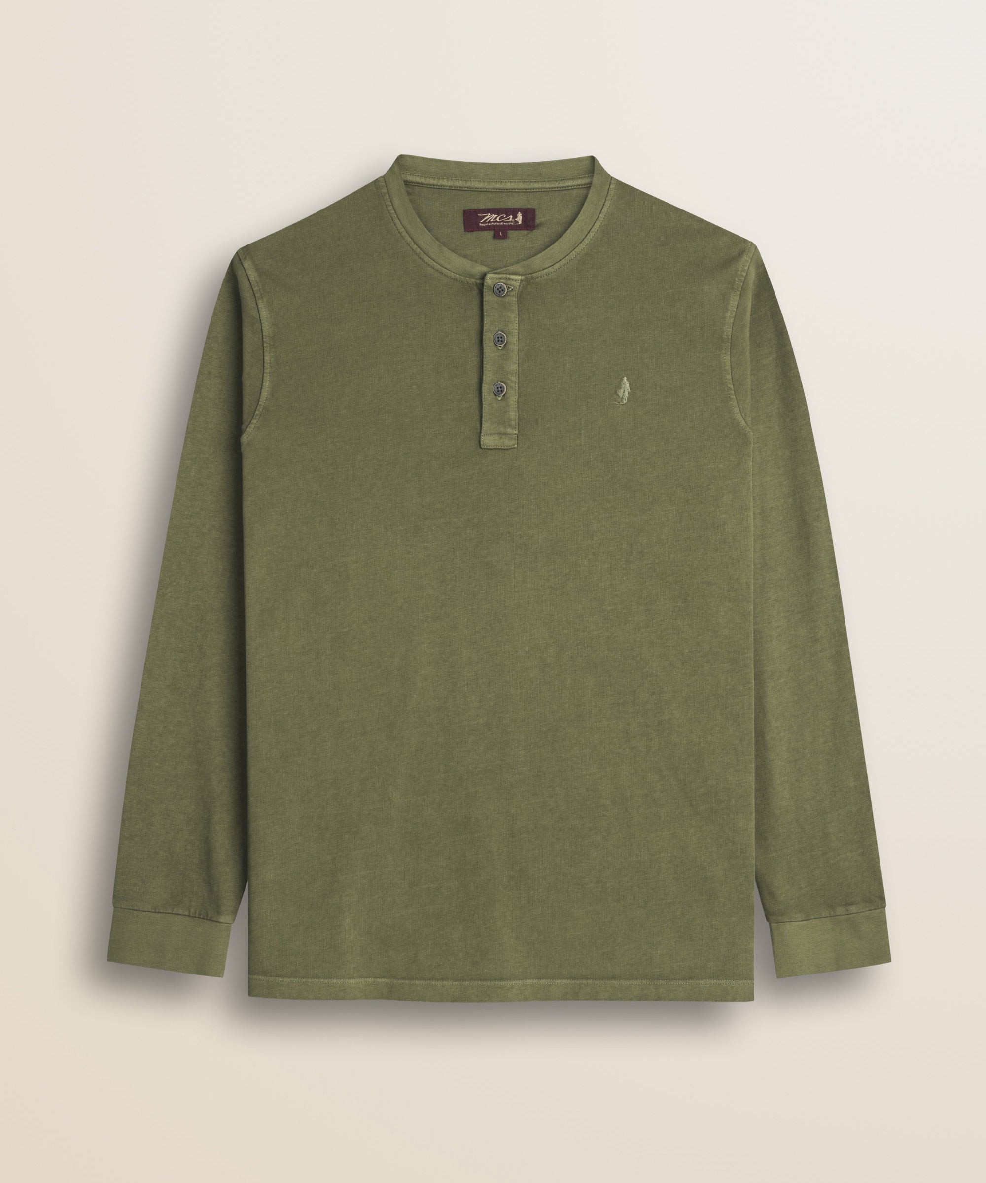 Maglia Serafino in Cotone Tinta in Capo fronte - Olive Night