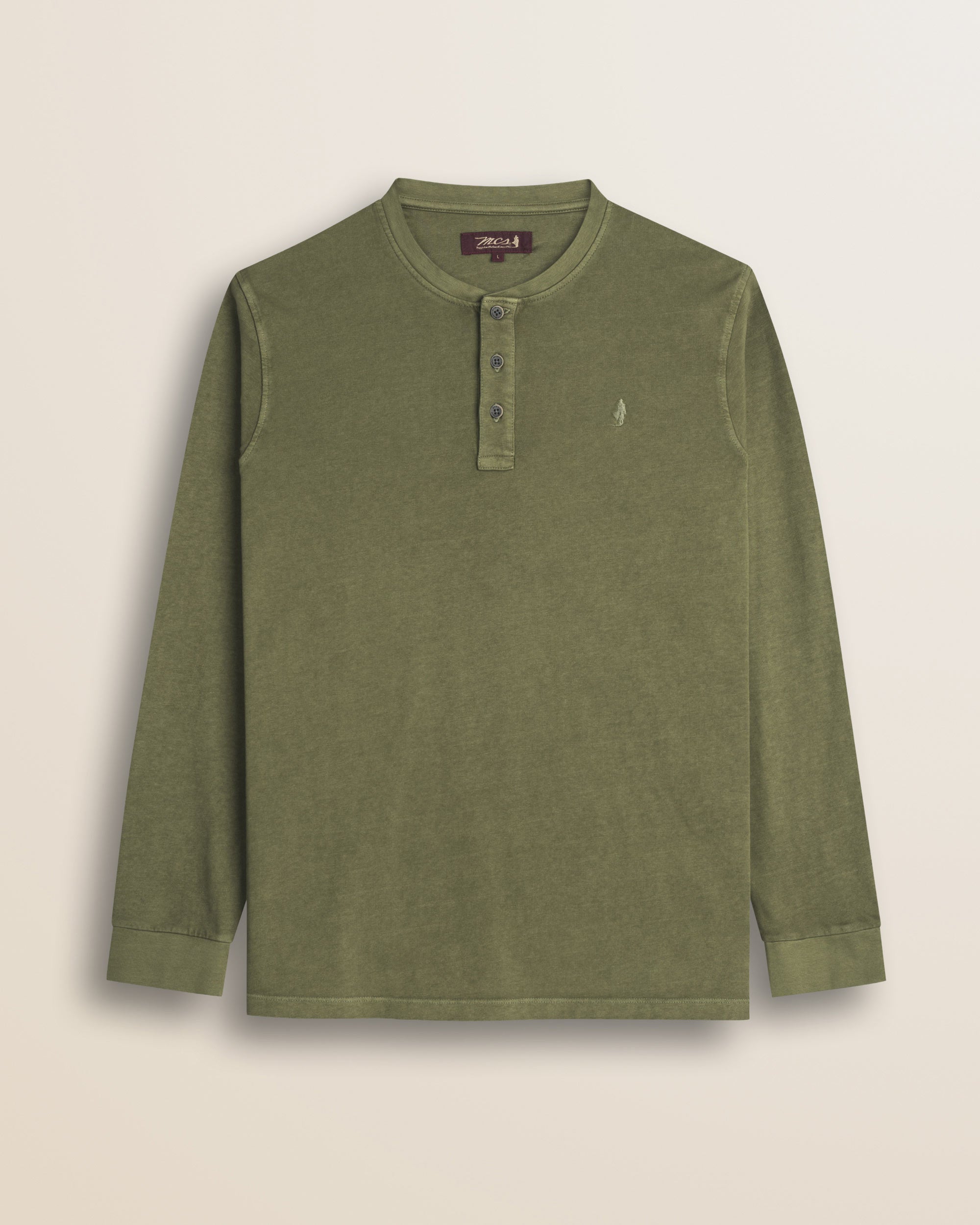 Maglia Serafino in Cotone Tinta in Capo fronte - Olive Night