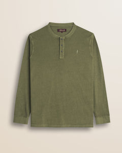 Maglia Serafino in Cotone Tinta in Capo fronte - Olive Night