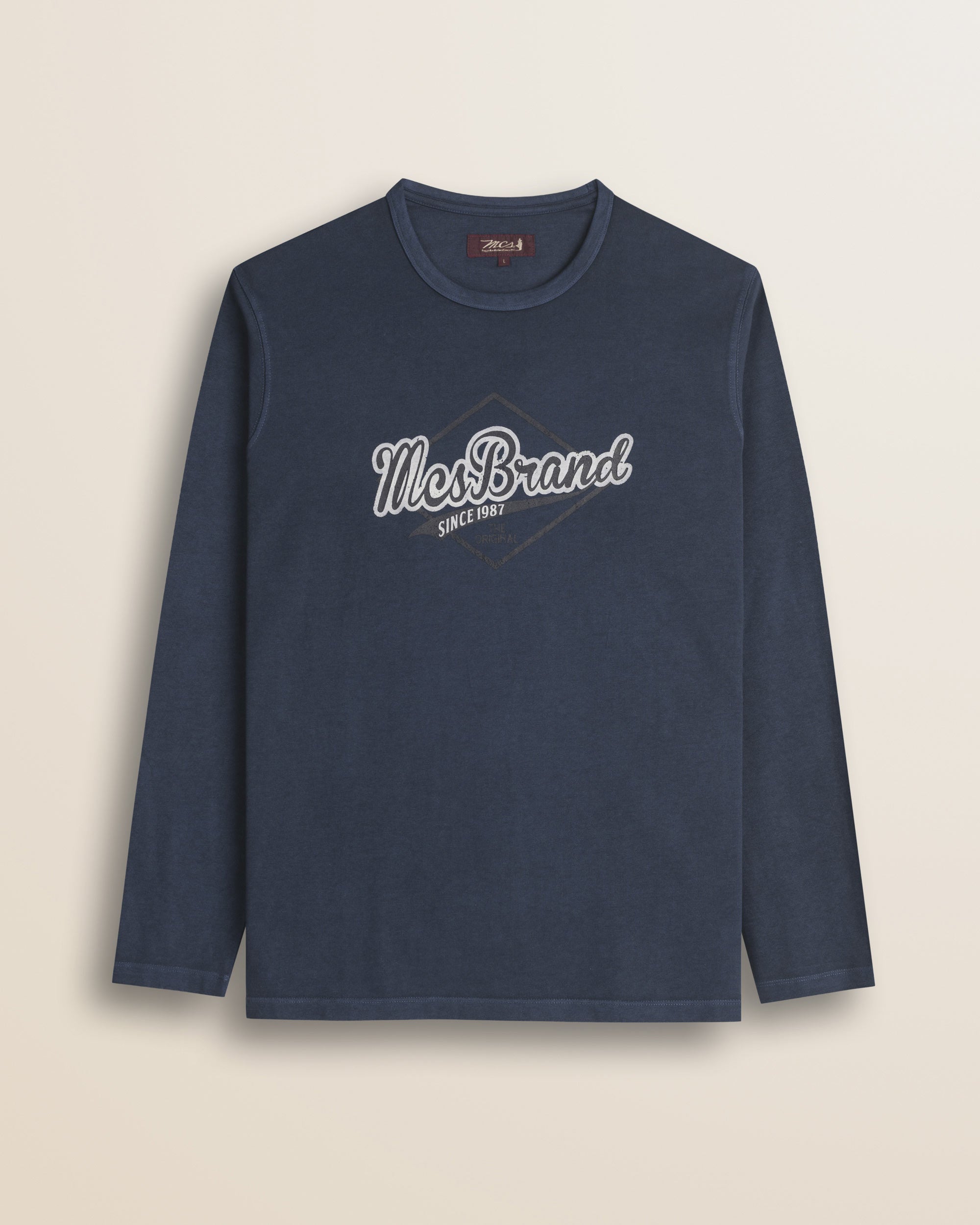 T-Shirt Manica Lunga con Stampa MCS Tinta in Capo fronte - Navy Blue