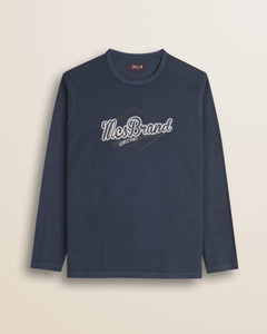 T-Shirt Manica Lunga con Stampa MCS Tinta in Capo fronte - Navy Blue