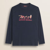 T-Shirt Manica Lunga in Cotone con Stampa Logo fronte - Navy Blue