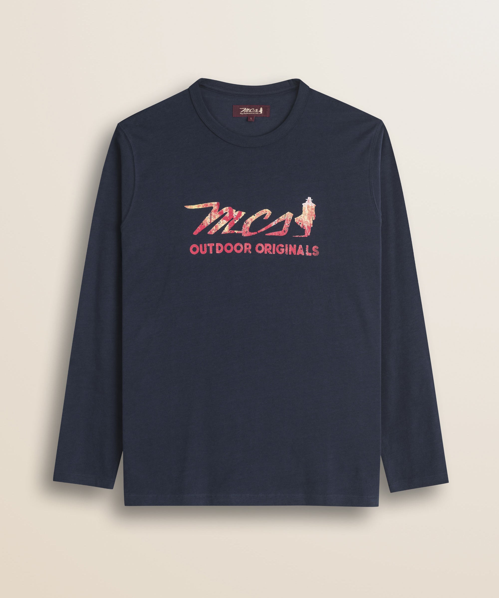 T-Shirt Manica Lunga in Cotone con Stampa Logo fronte - Navy Blue