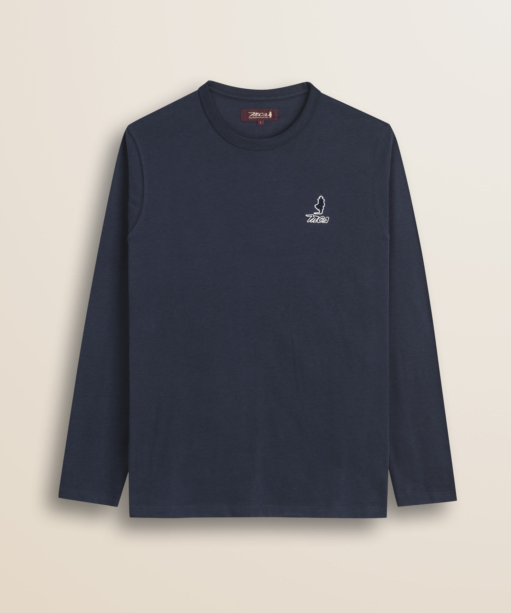 T-Shirt Manica Lunga con Logo Rider Flock fronte - Navy Blue