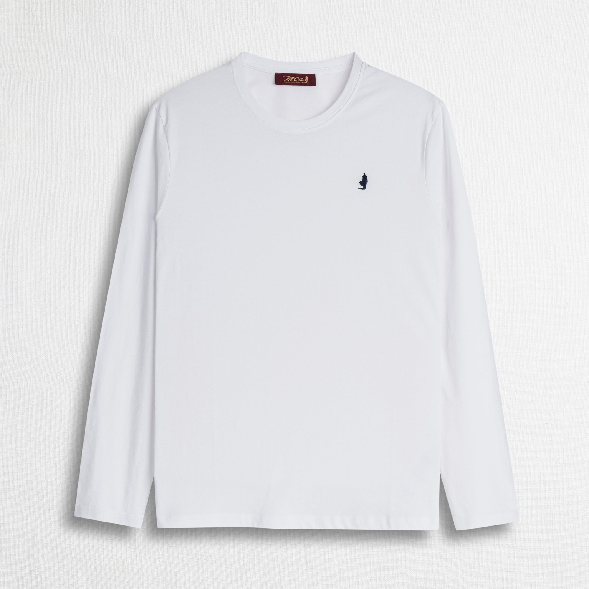 Maglietta Manica Lunga con Logo Ricamato 100% Cotone - White