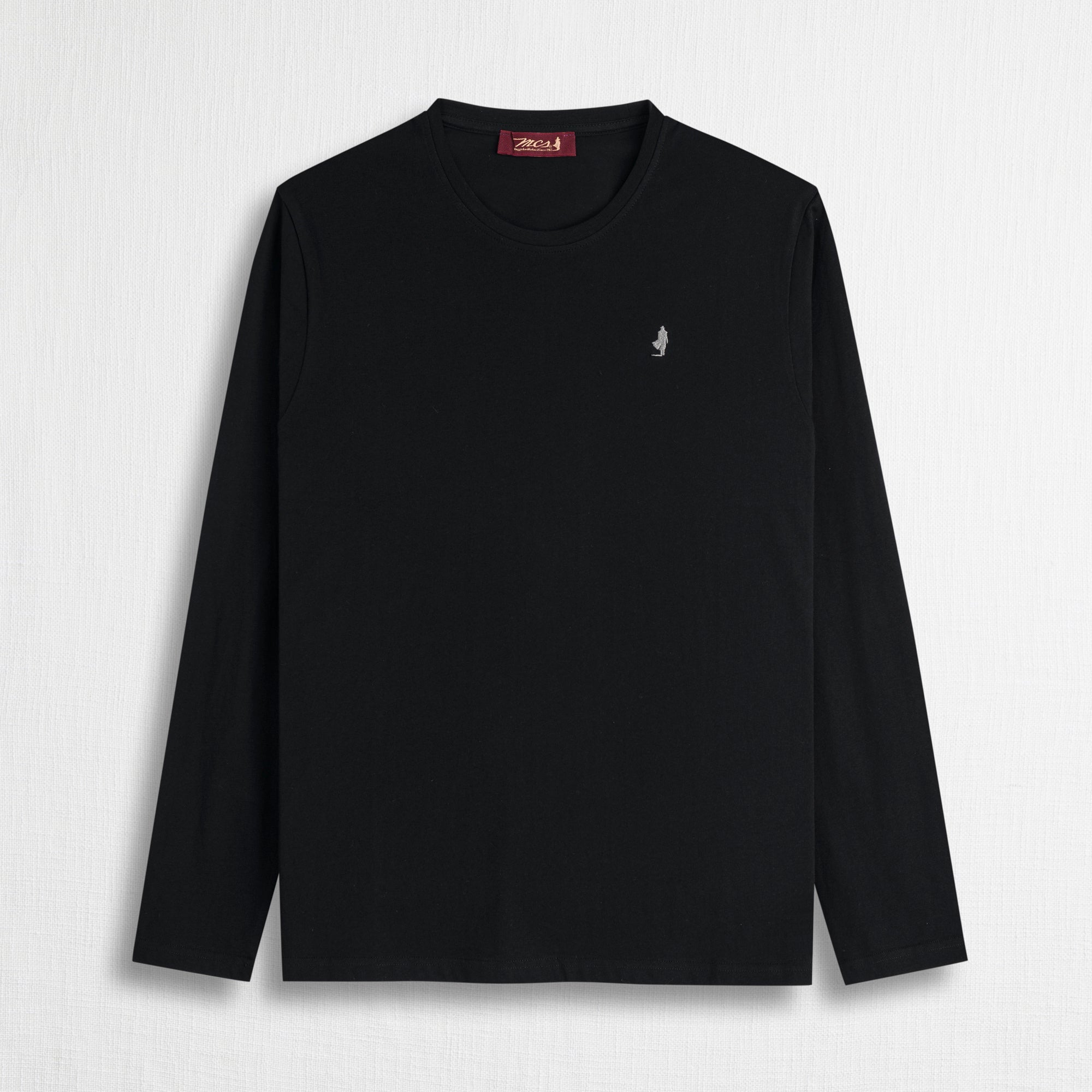 Maglietta Manica Lunga con Logo Ricamato 100% Cotone - Black
