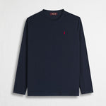 Maglietta Manica Lunga con Logo Ricamato 100% Cotone - Blue Navy