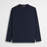Maglietta Manica Lunga con Logo Ricamato 100% Cotone - Blue Navy