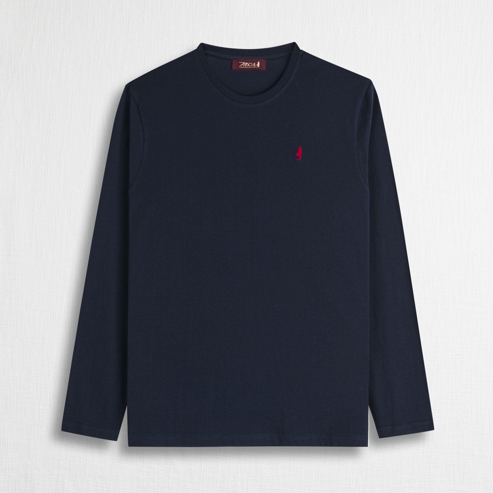 Maglietta Manica Lunga con Logo Ricamato 100% Cotone - Blue Navy