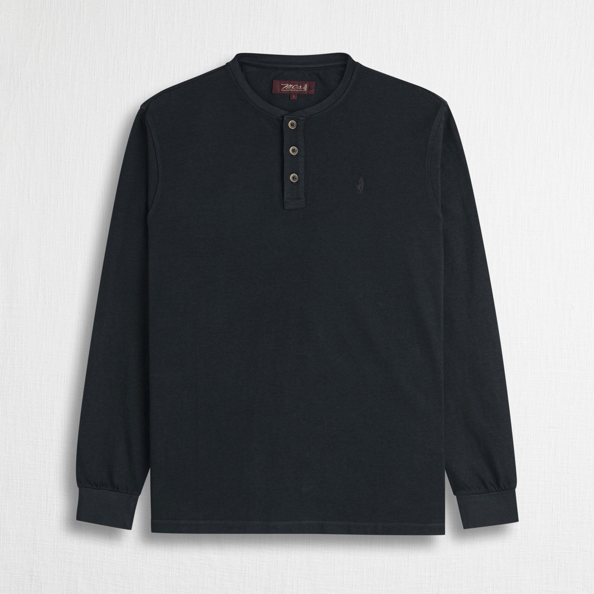 Maglietta Serafino Manica Lunga 100% Cotone - Obsidian