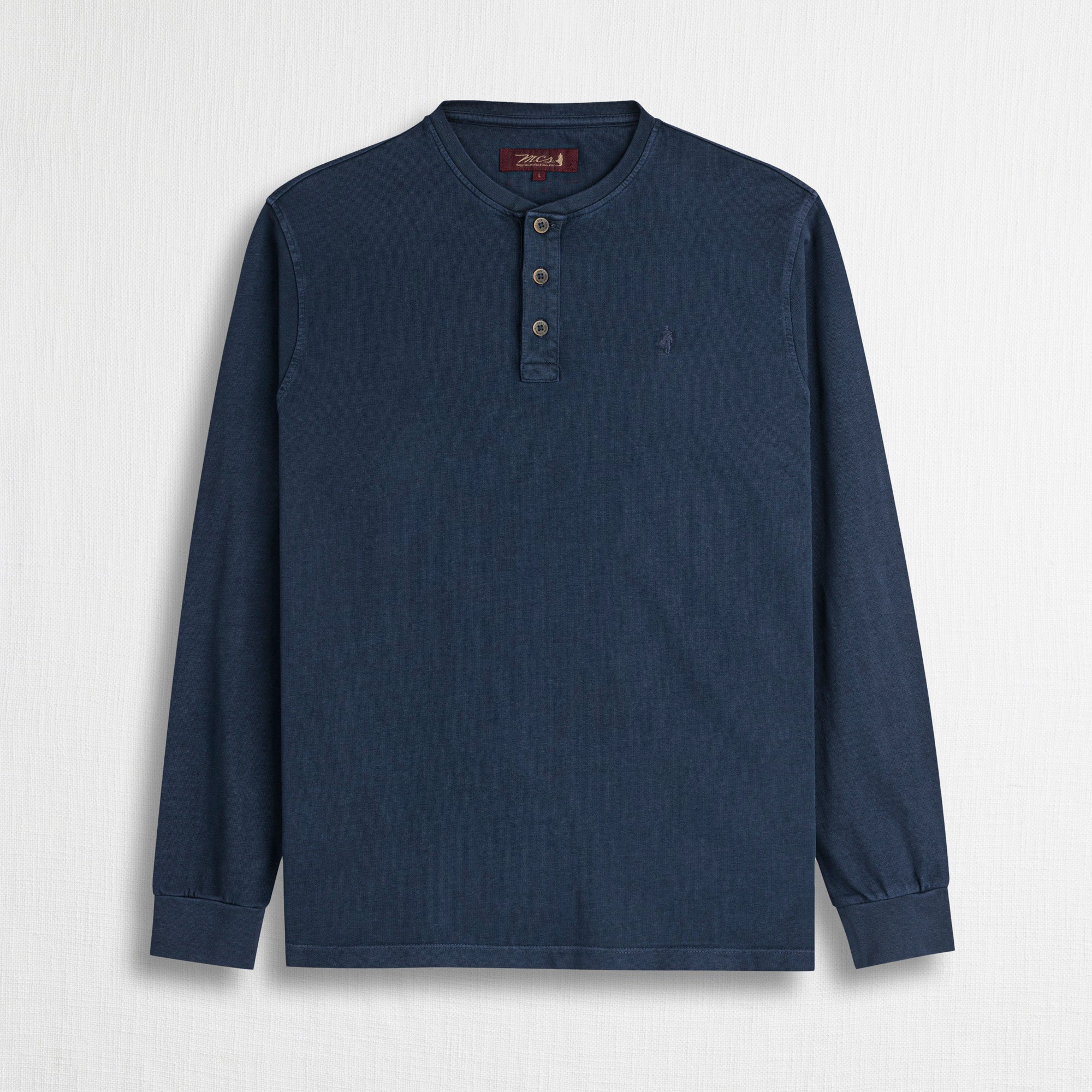 Maglietta Serafino Manica Lunga 100% Cotone - Blue Navy
