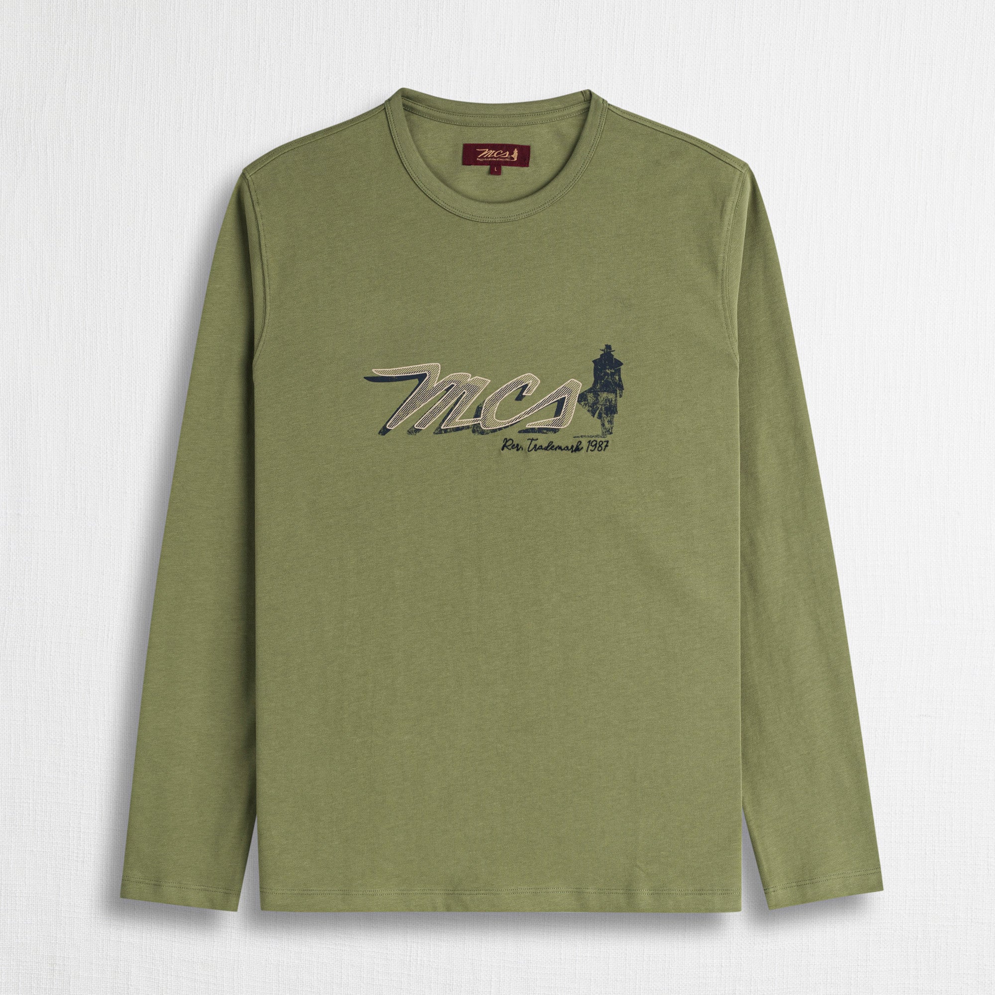 Maglietta Manica Lunga Stampata 100% Cotone - Oil Green