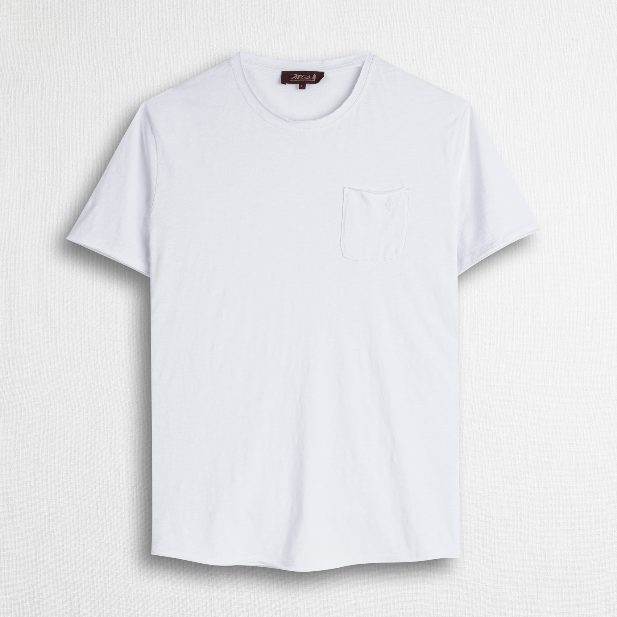 T-shirt 100% cotone fiammato con taschino - White