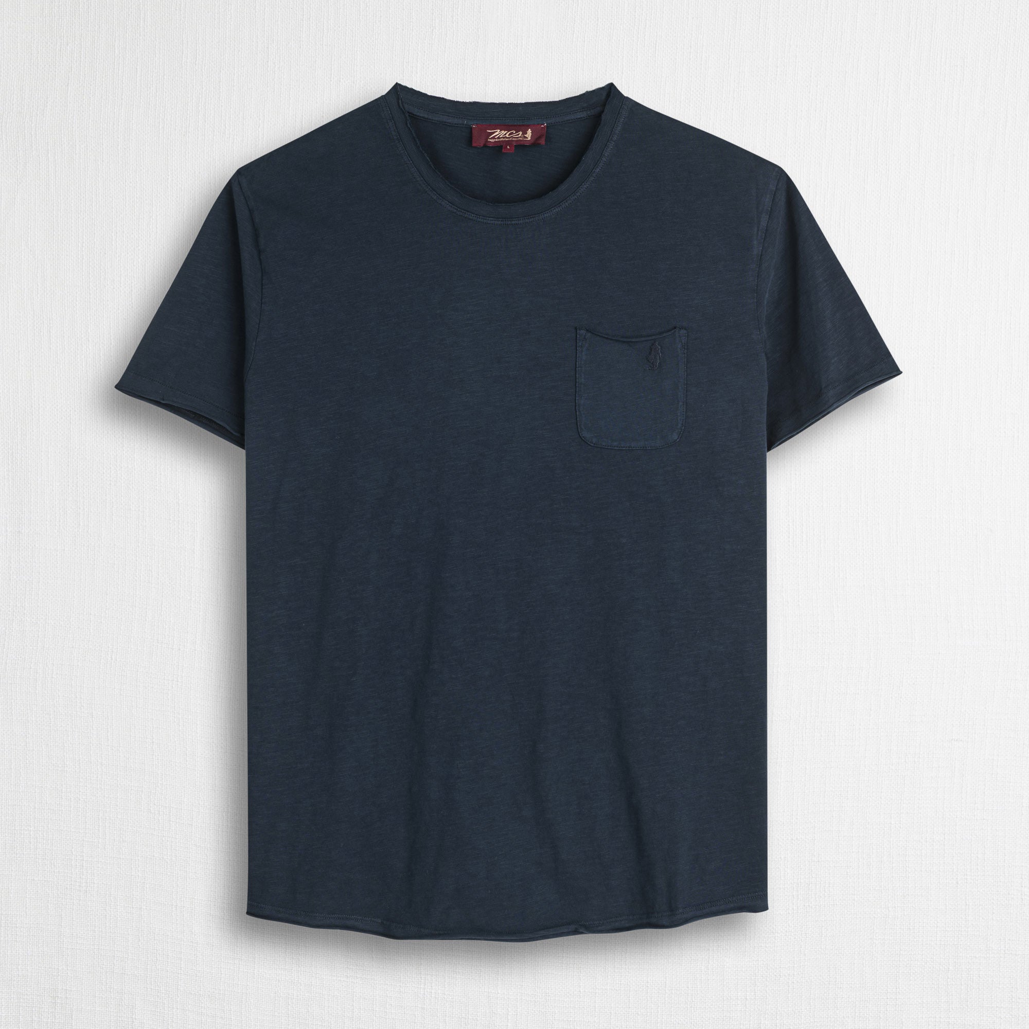 T-shirt 100% cotone fiammato con taschino - Navy Blue