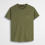 T-shirt 100% cotone fiammato con taschino - Dark Olive