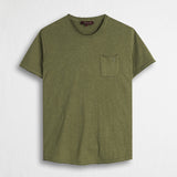 T-shirt 100% cotone fiammato con taschino - Dark Olive