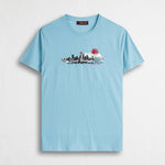 T-shirt 100% cotone con stampa centrale - Sky Blue