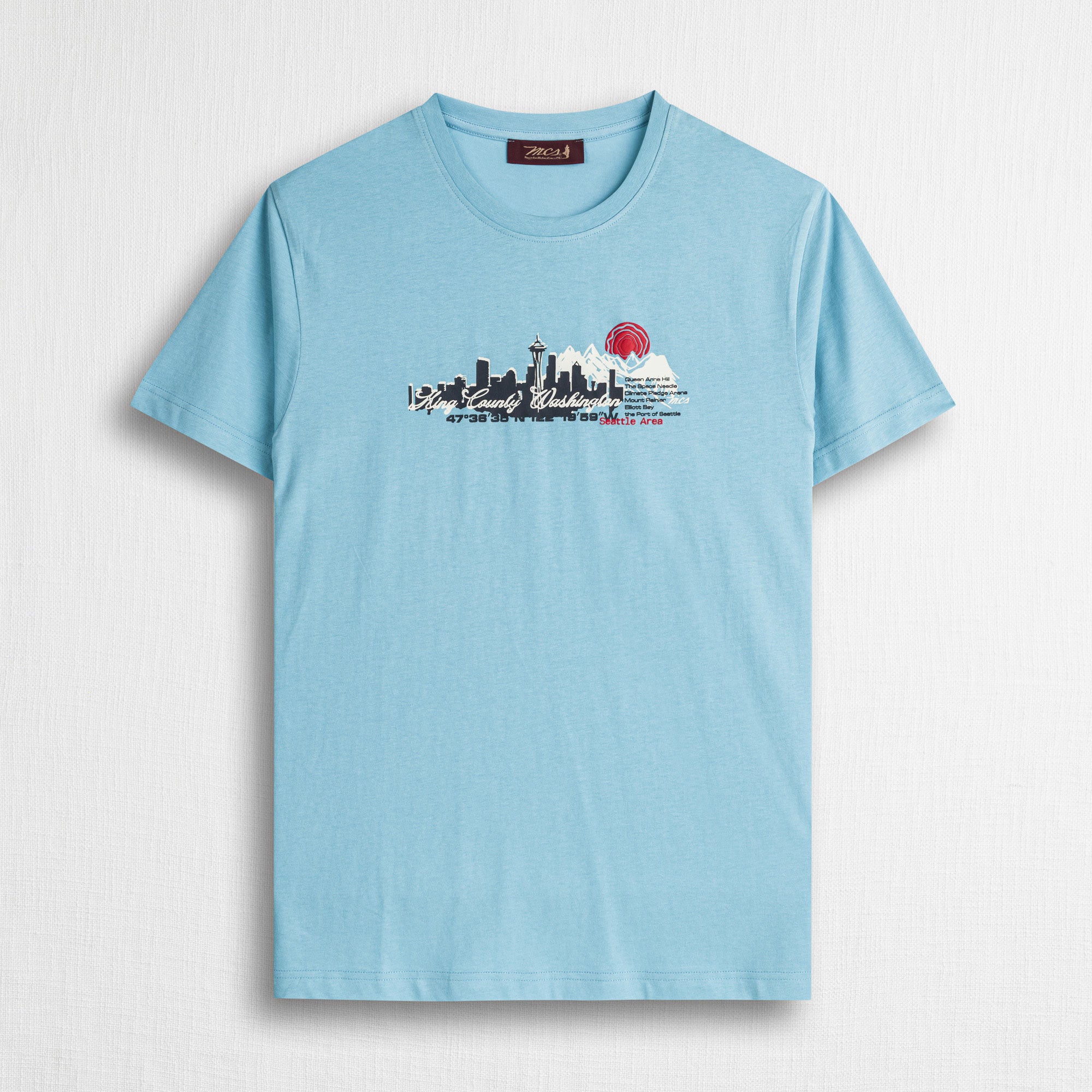 T-shirt 100% cotone con stampa centrale - Sky Blue