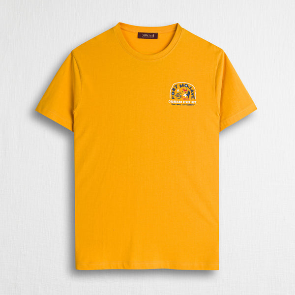 Men's 100% Cotton T-Shirt with Front and Back Print Gold Yellow | MCS