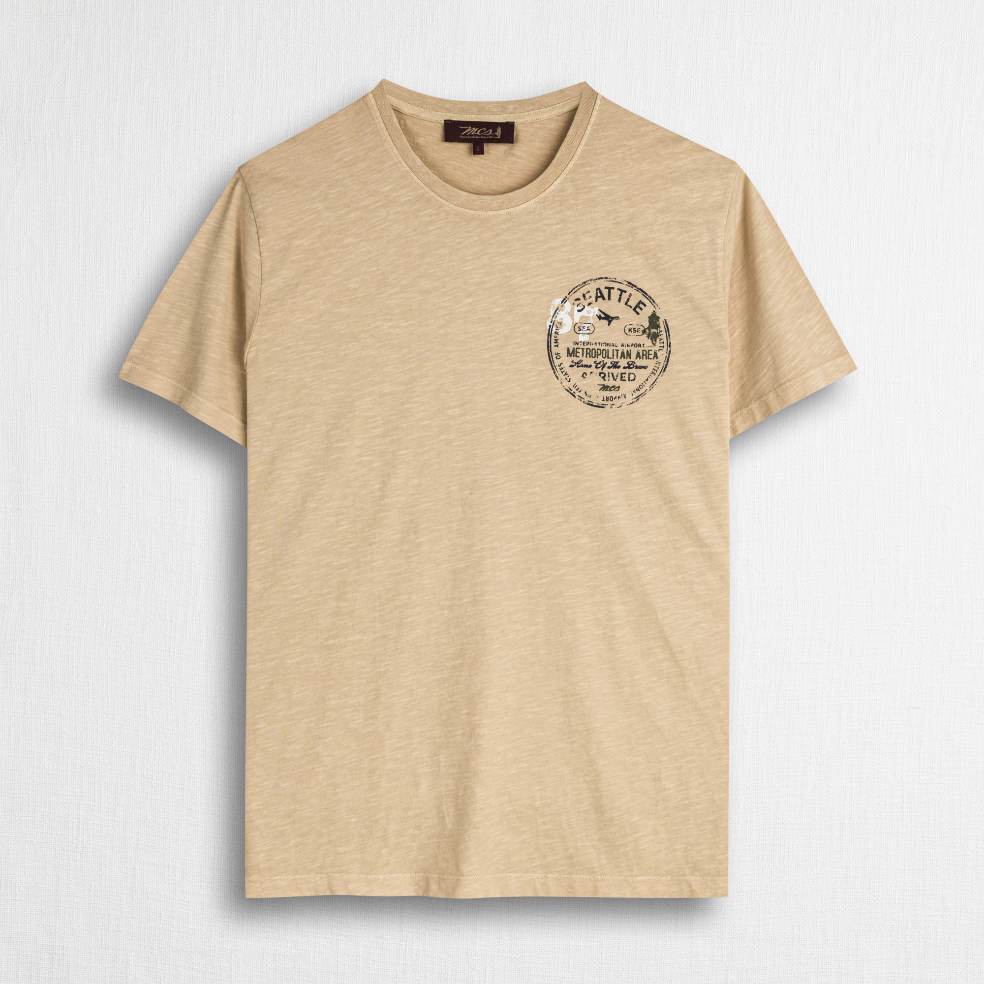 T-shirt 100% cotone fiammato con stampa - Khaky