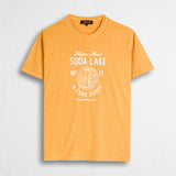 T-shirt 100% jersey di cotone fiammato con stampa lettering - Gold Yellow