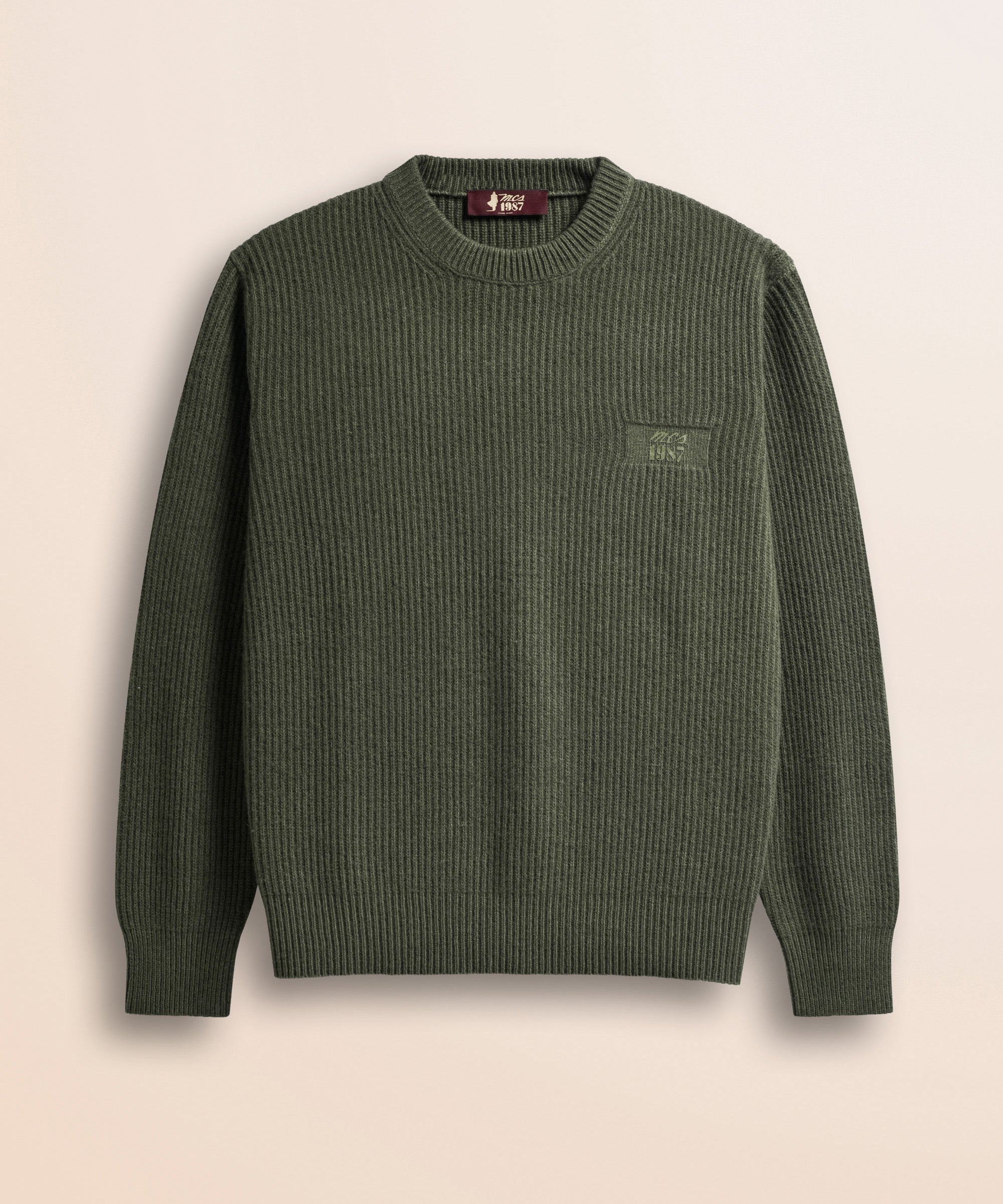Maglione a Coste con Logo Stampato fronte - Army Olive