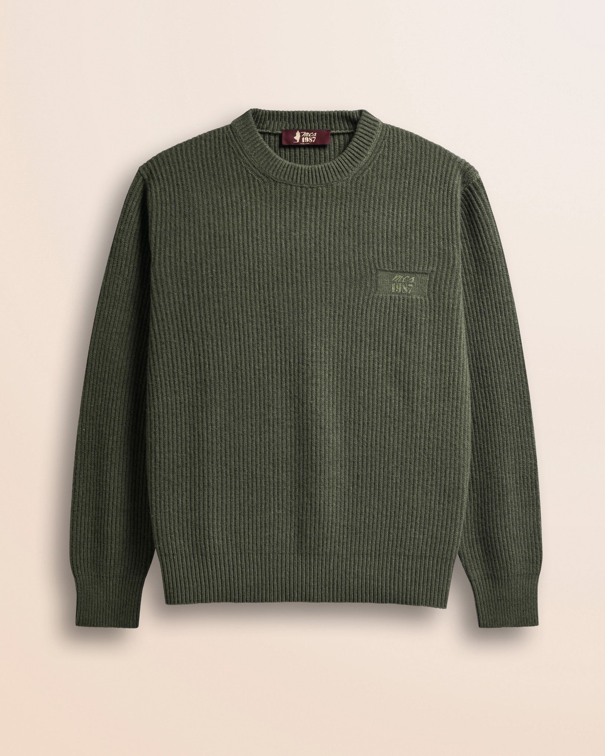 Maglione a Coste con Logo Stampato fronte - Army Olive