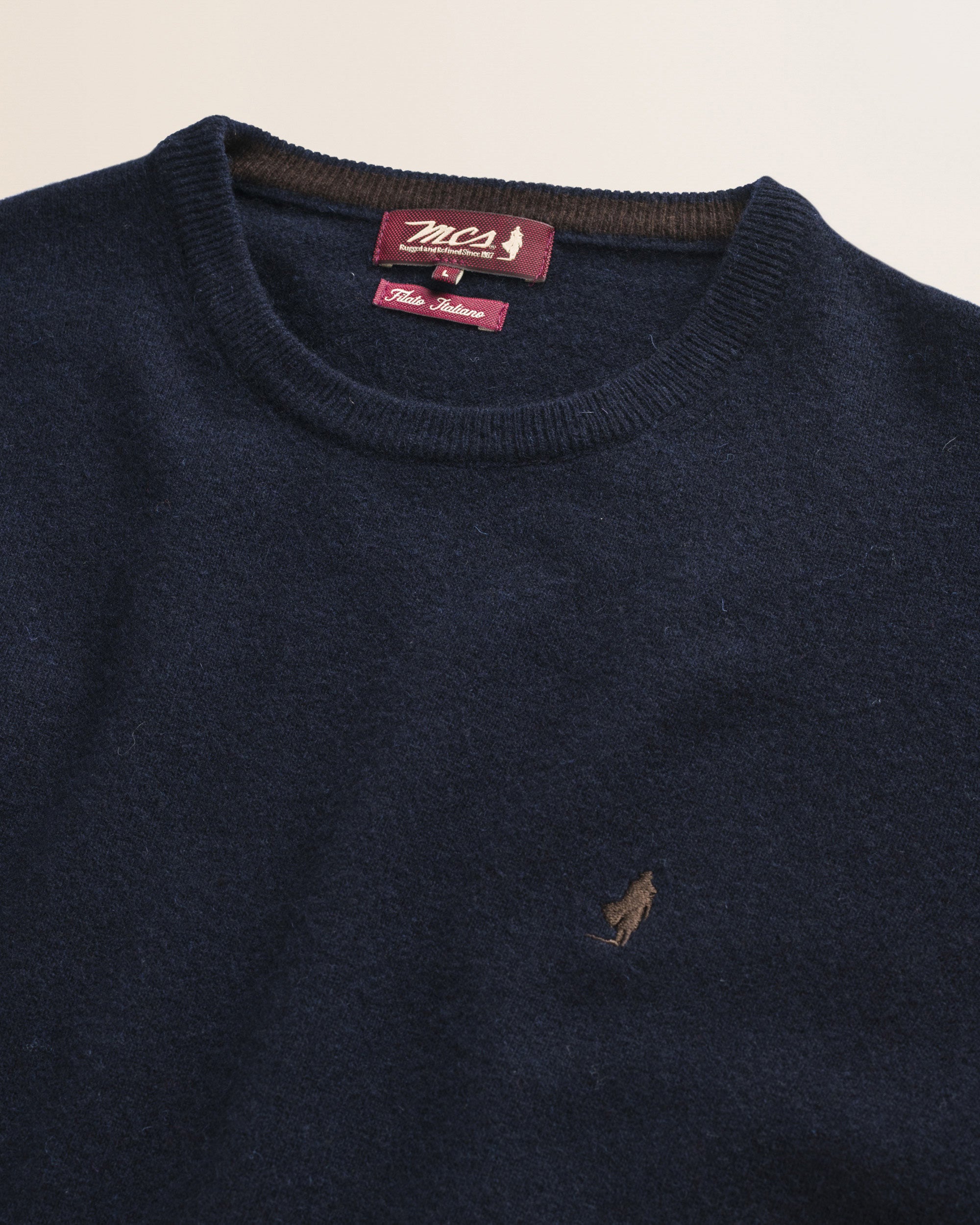 Maglia Girocollo in Lambswool  dettaglio - Navy Blue