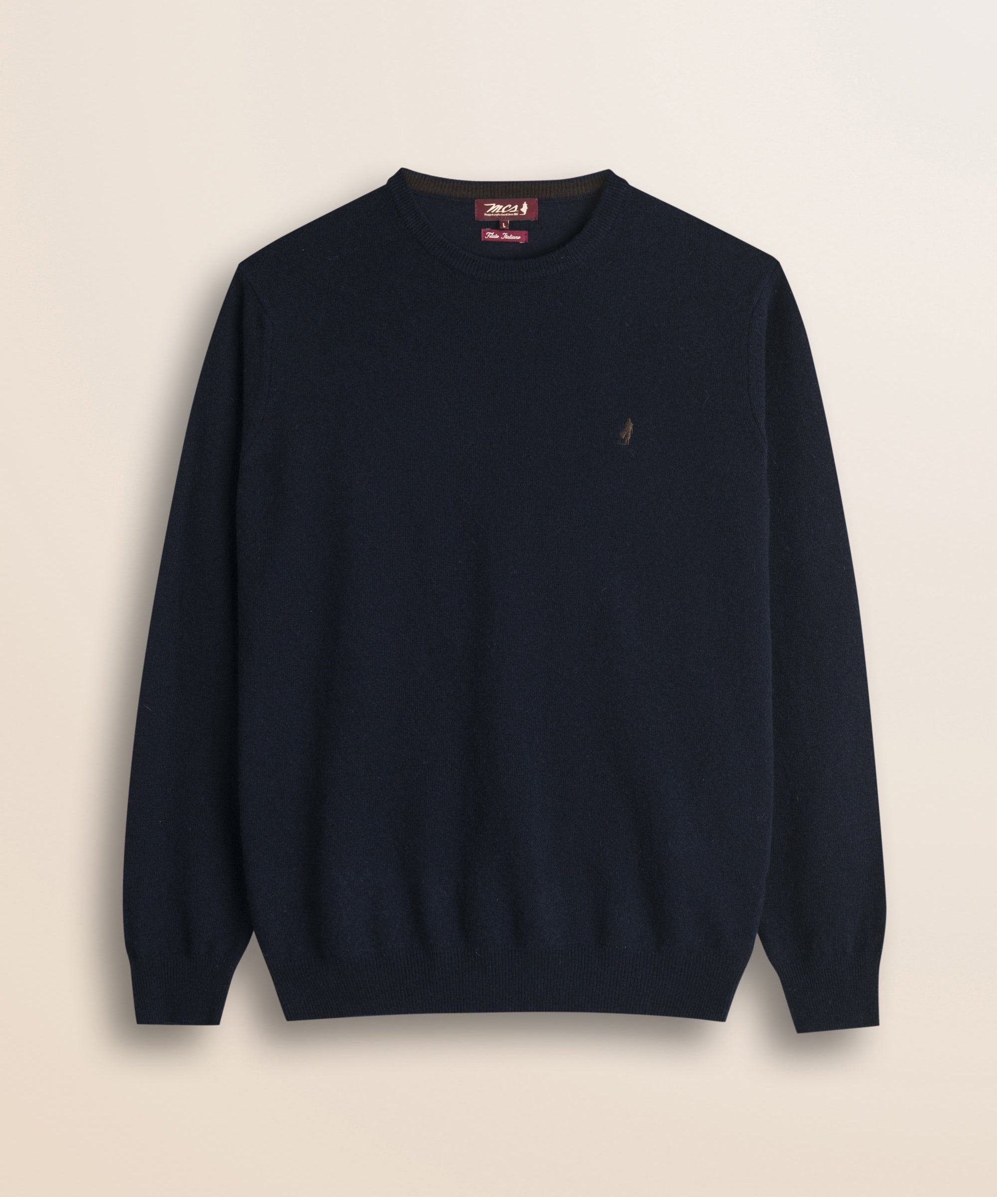 Maglia Girocollo in Lambswool  fronte - Navy Blue