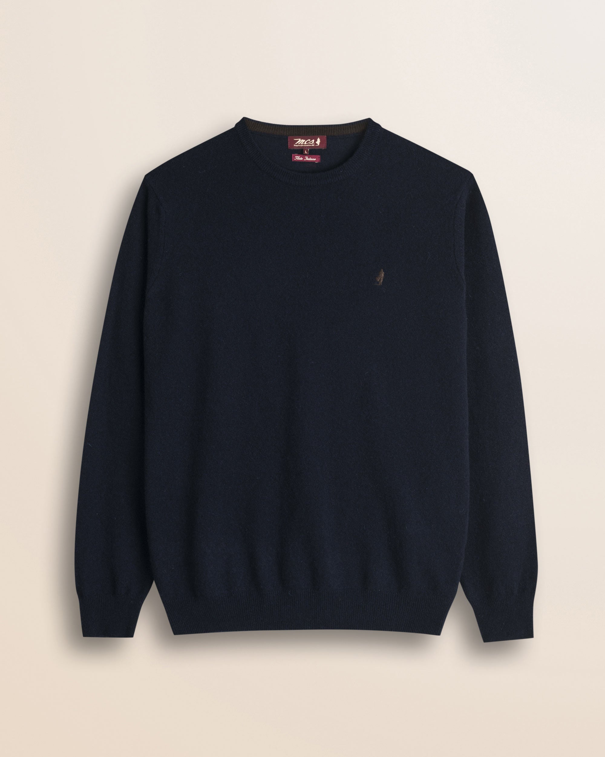Maglia Girocollo in Lambswool  fronte - Navy Blue