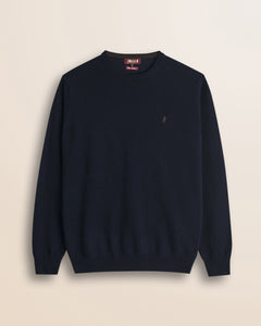 Maglia Girocollo in Lambswool  fronte - Navy Blue
