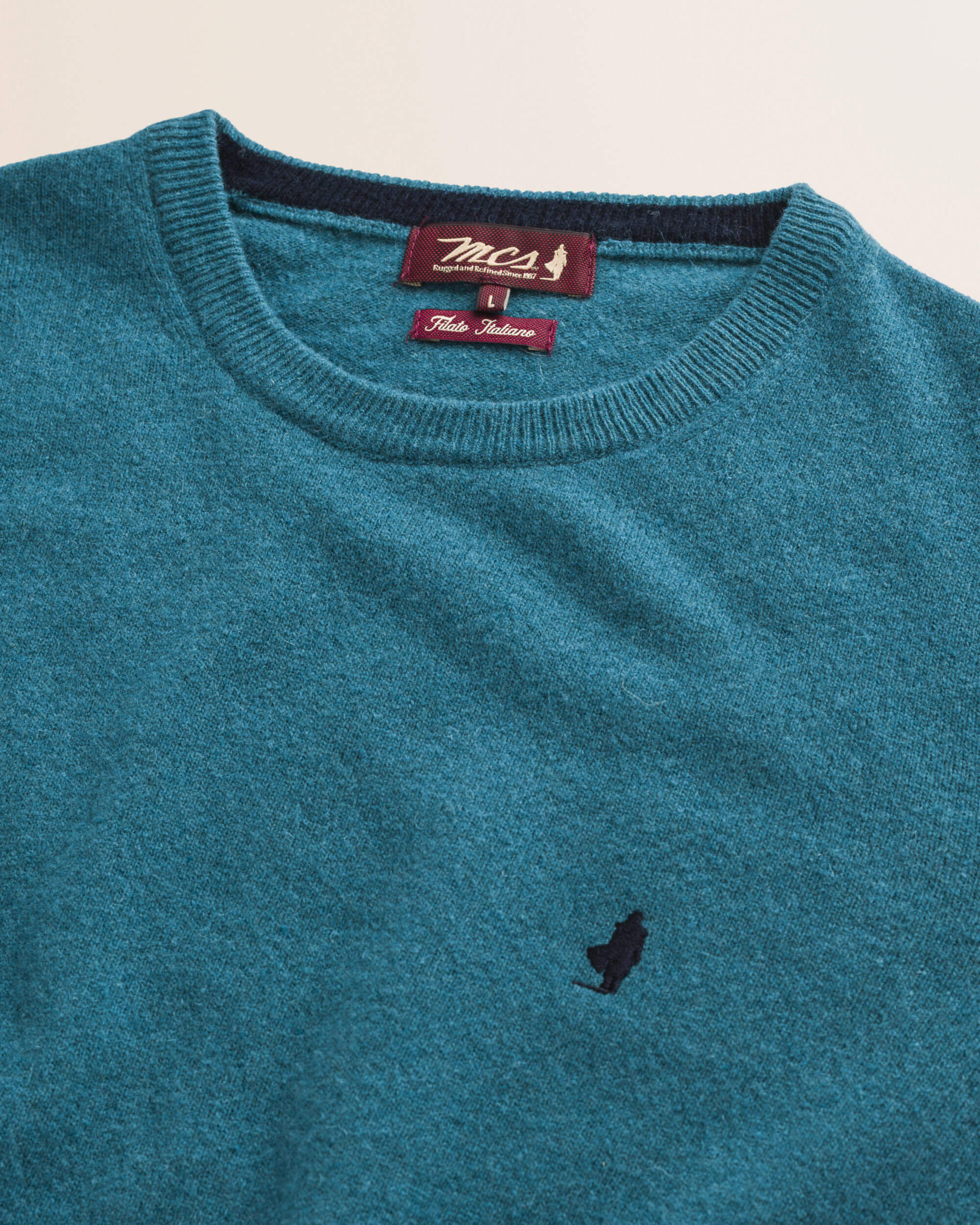 Maglia Girocollo in Lambswool  dettaglio - Atlantic Deep