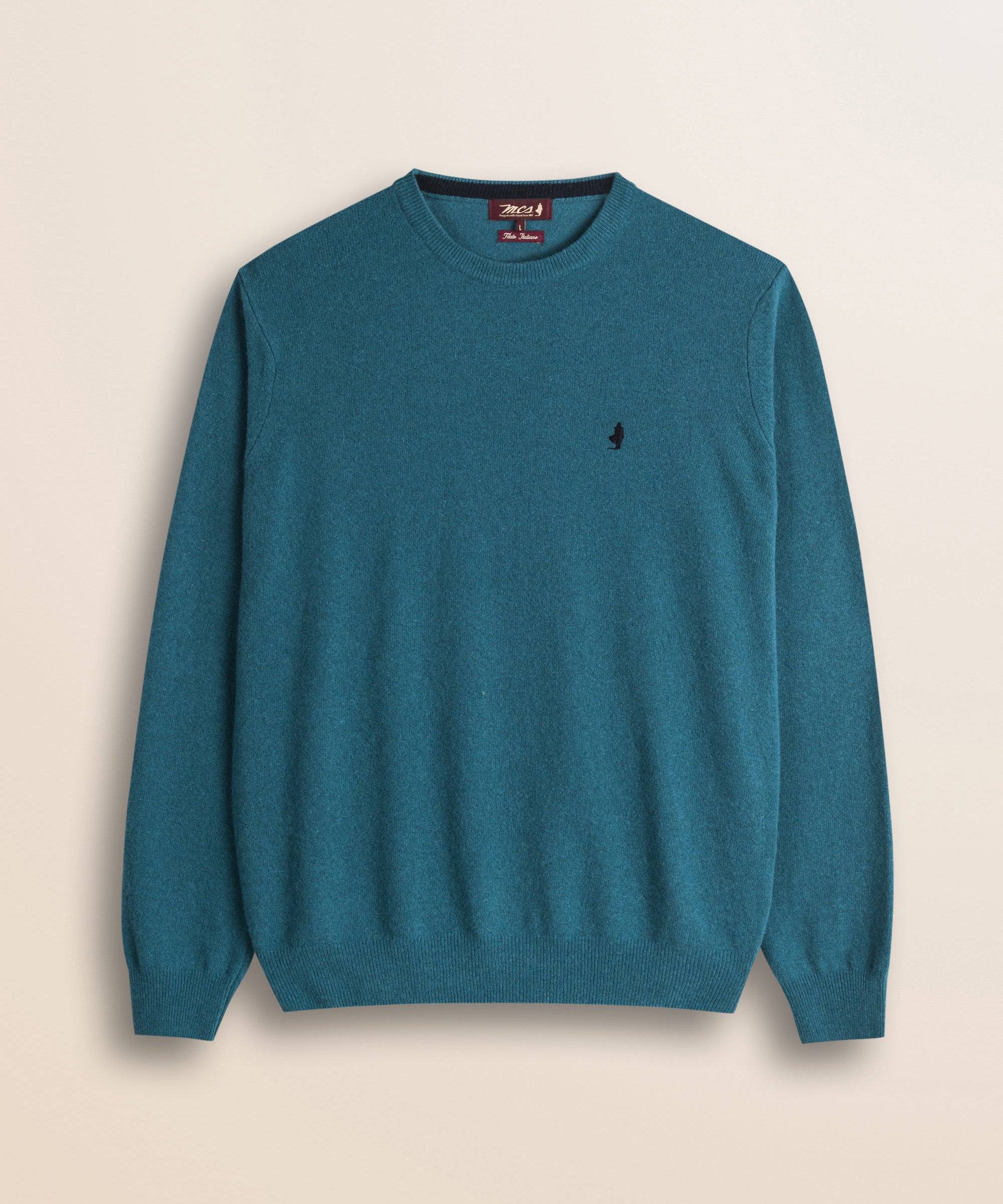 Maglia Girocollo in Lambswool  fronte - Atlantic Deep