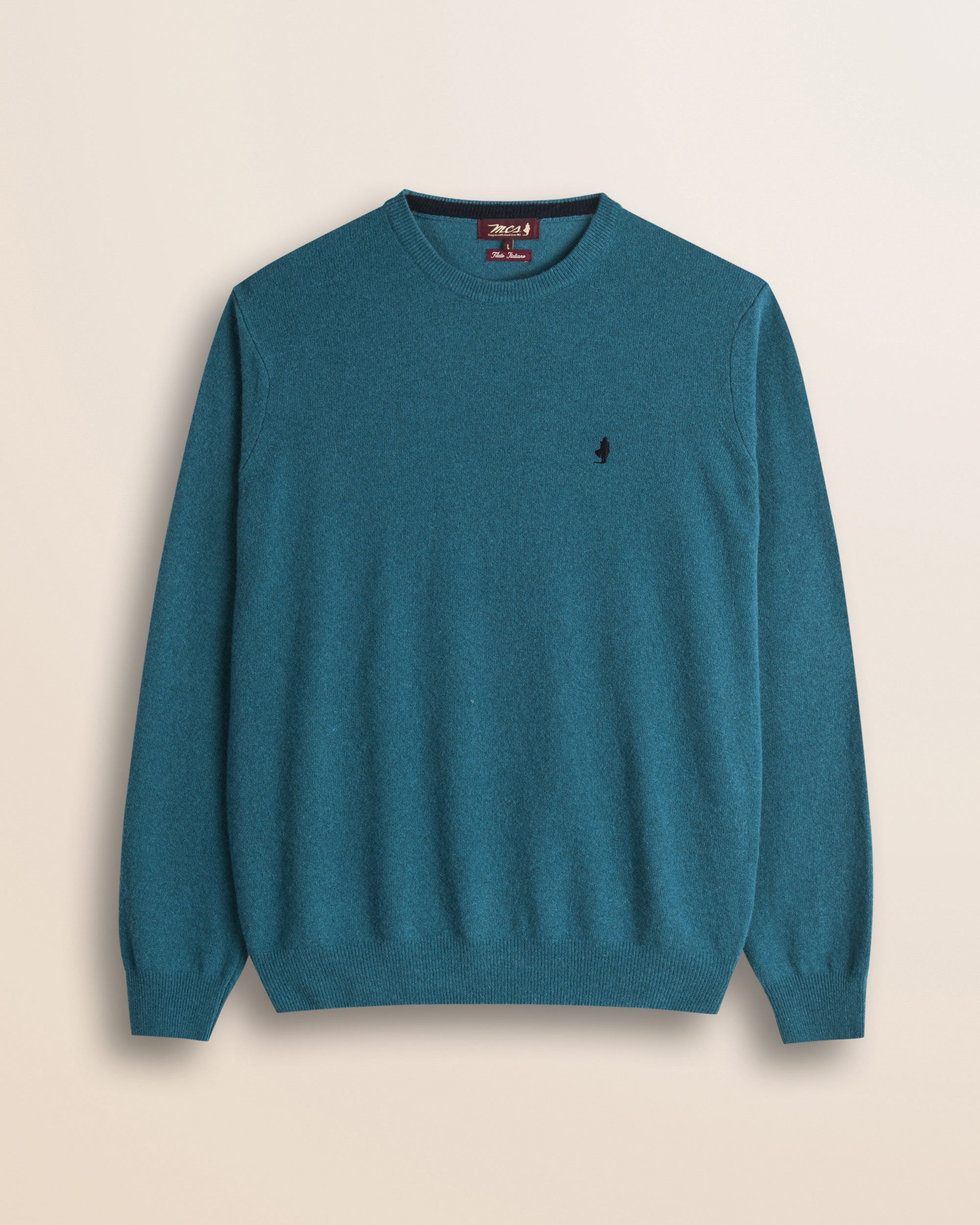Maglia Girocollo in Lambswool  fronte - Atlantic Deep